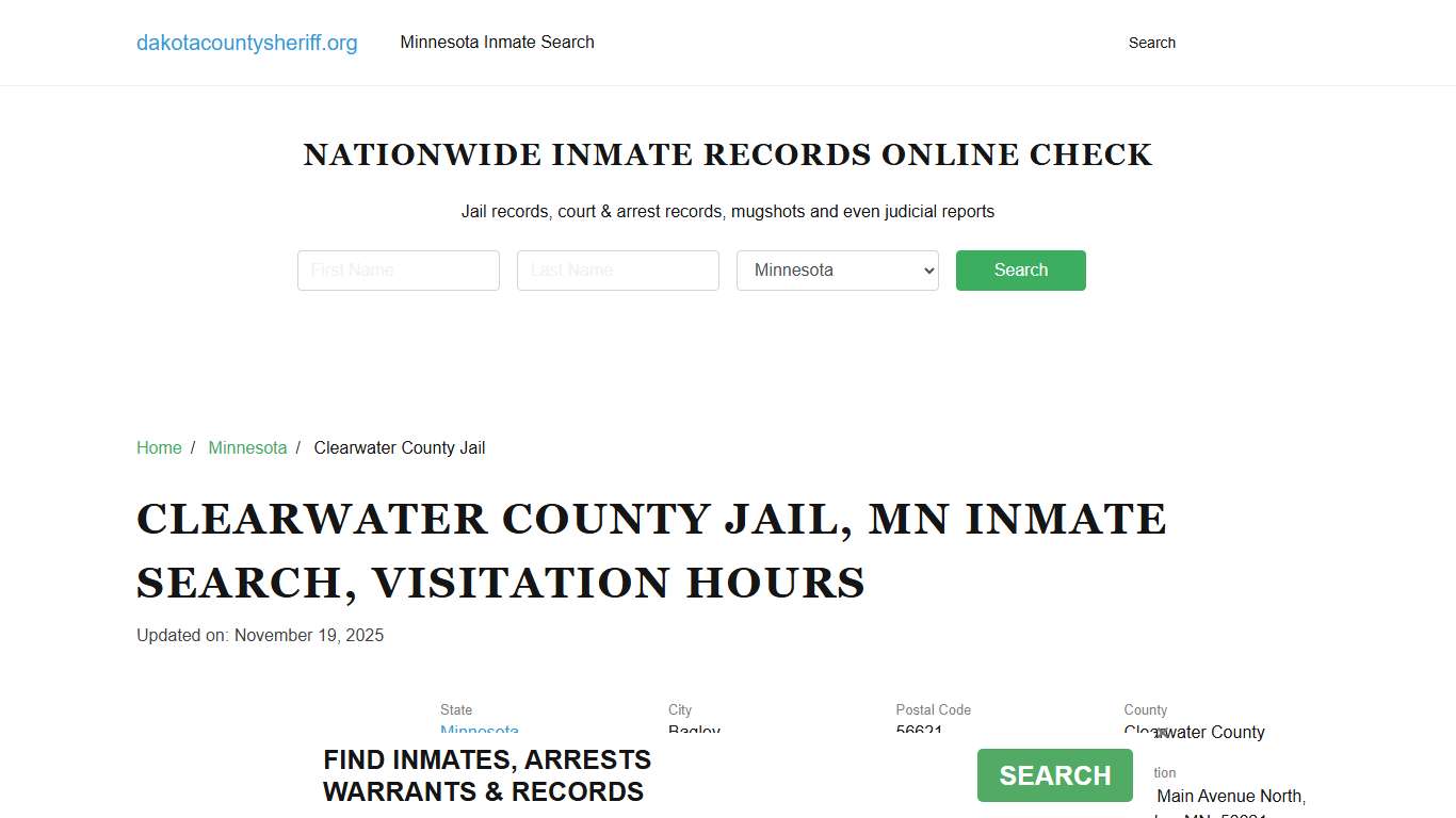 Clearwater County Jail, MN Inmate Search, Visitation Hours